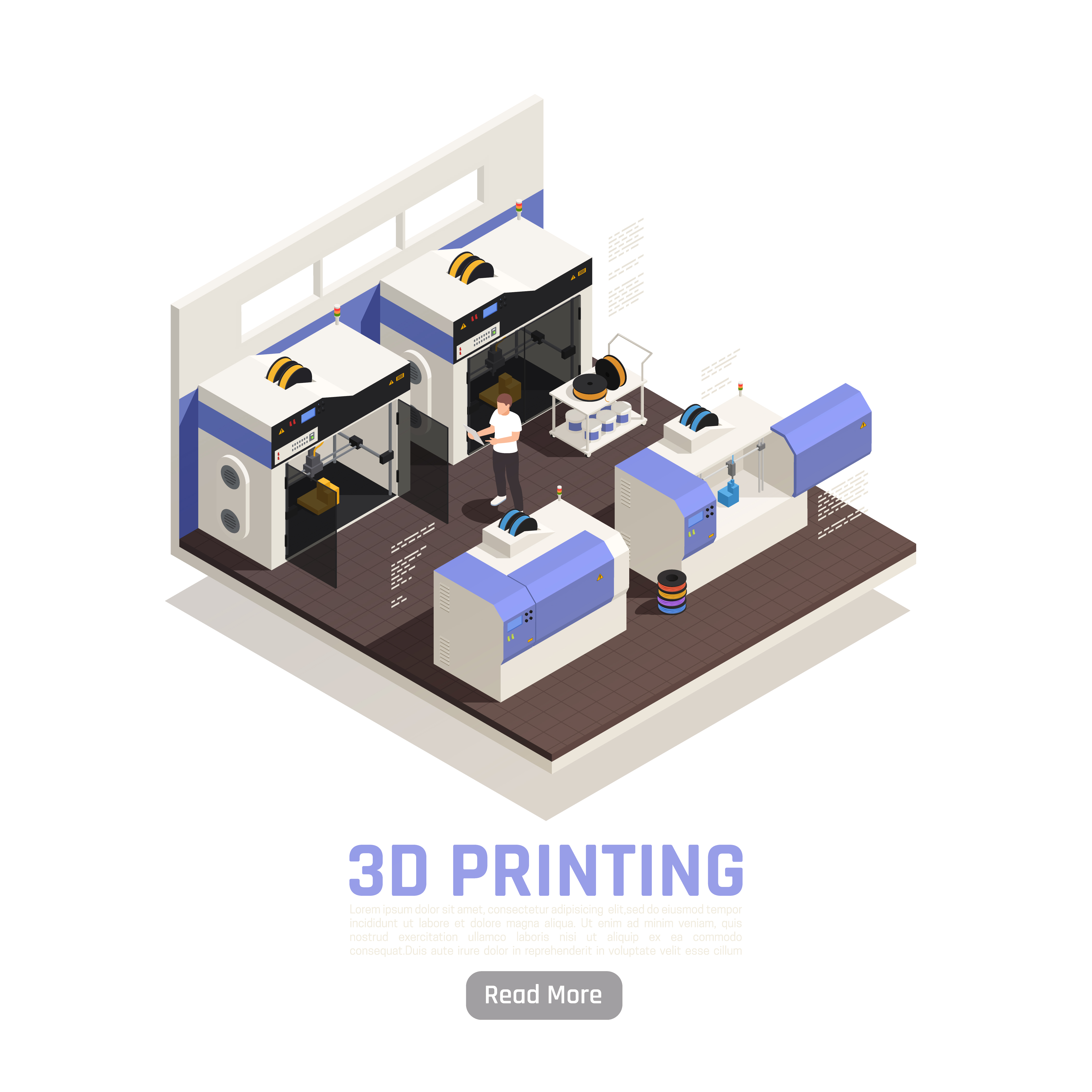 Isometric View Of a 3D Printing Process