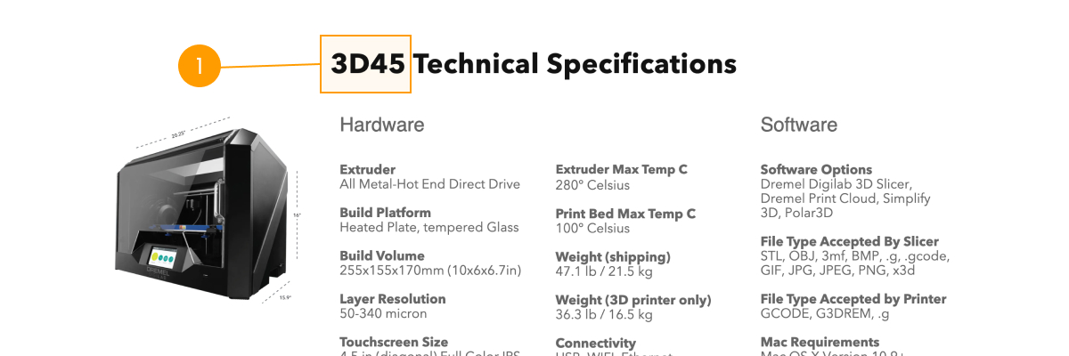 3D45 Technical Specifications