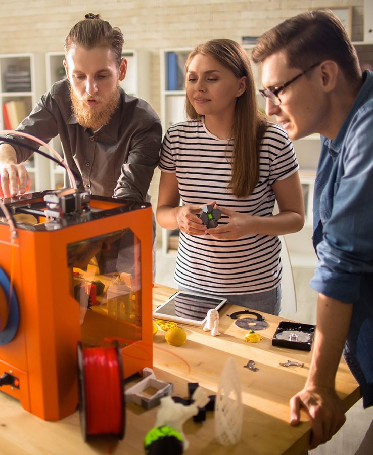 Frame highlighting the stages of 3D printing